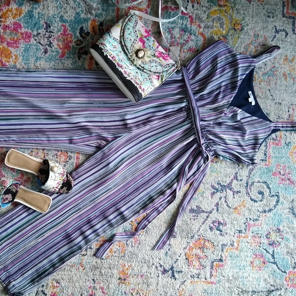 NWOT purple & teal cropped striped jumpsuit - Picture 4 of 9